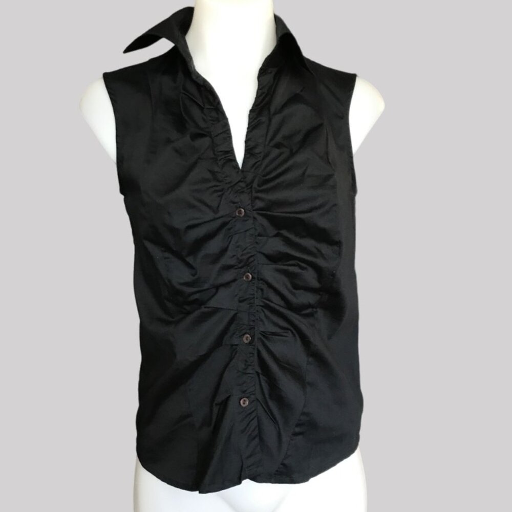 The Limited Top Blouse Shirt collar V-neck ruched SMALL